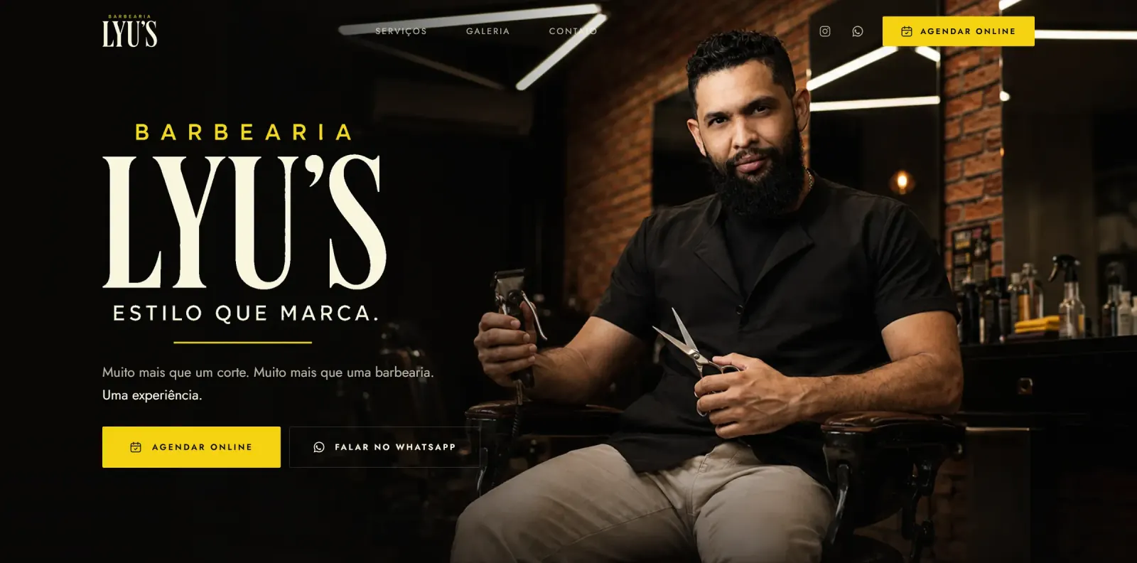 Site da Barbearia Lyu's, em Colorado, com agendamento online