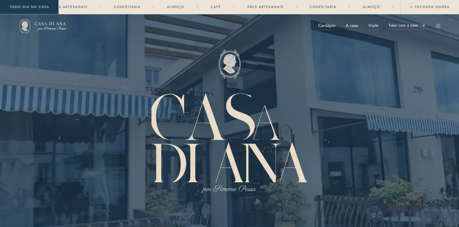 Site da Casa di Ana, café e confeitaria em Presidente Prudente, com cardápio completo