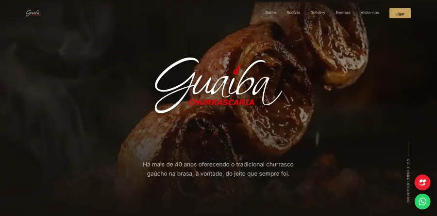 Site da Churrascaria Guaíba, com rodízio, delivery e eventos