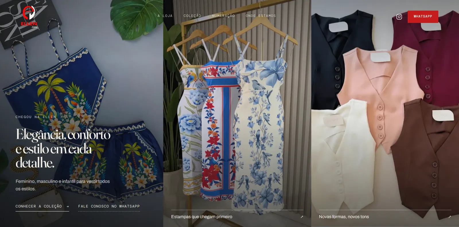 Site da Ellen Jeans, loja de roupas, com coleções e pedido pelo WhatsApp